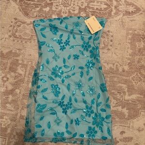 Peppermayo blue strapless sequence dress